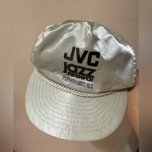 VTG JVC JAZZ FESTIVAL Cap Strap Back Silver 80s 90s‎ Nylon Corded Trucker ROPE
